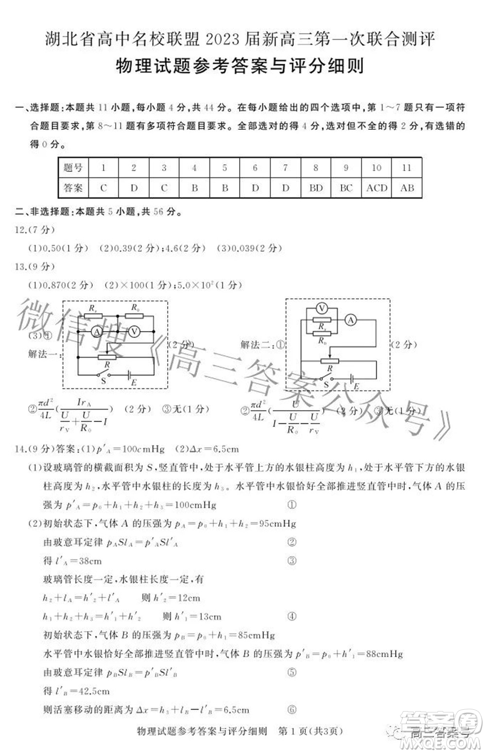 湖北省高中名校聯(lián)盟2023屆新高三第一次聯(lián)合測評物理試題及答案