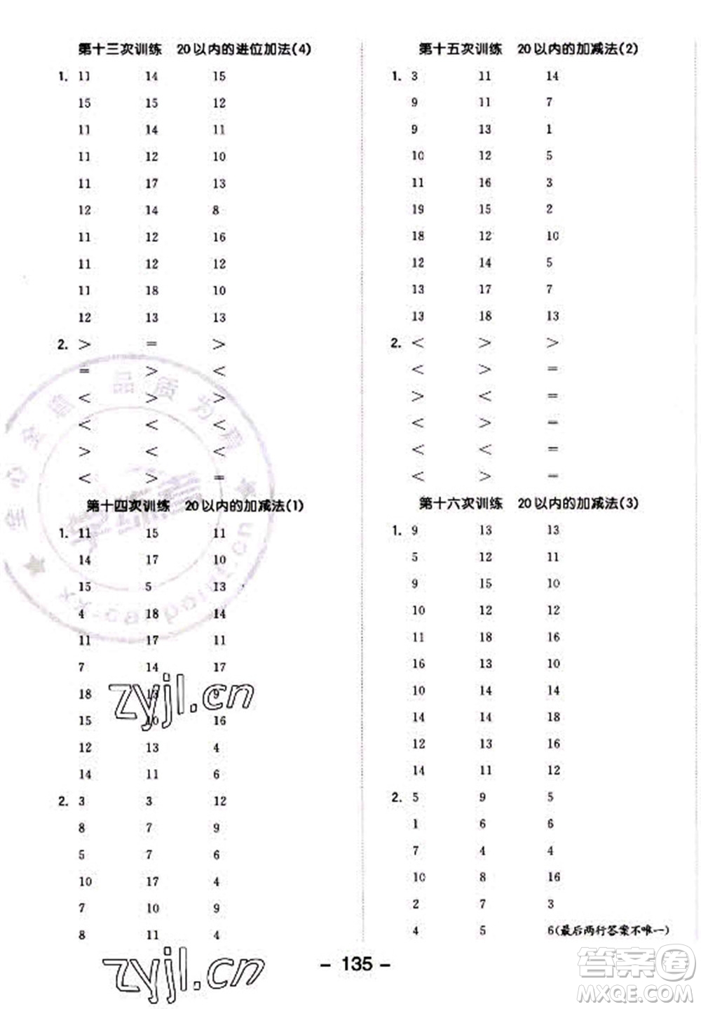 開(kāi)明出版社2022全品學(xué)練考數(shù)學(xué)一年級(jí)上冊(cè)人教版答案