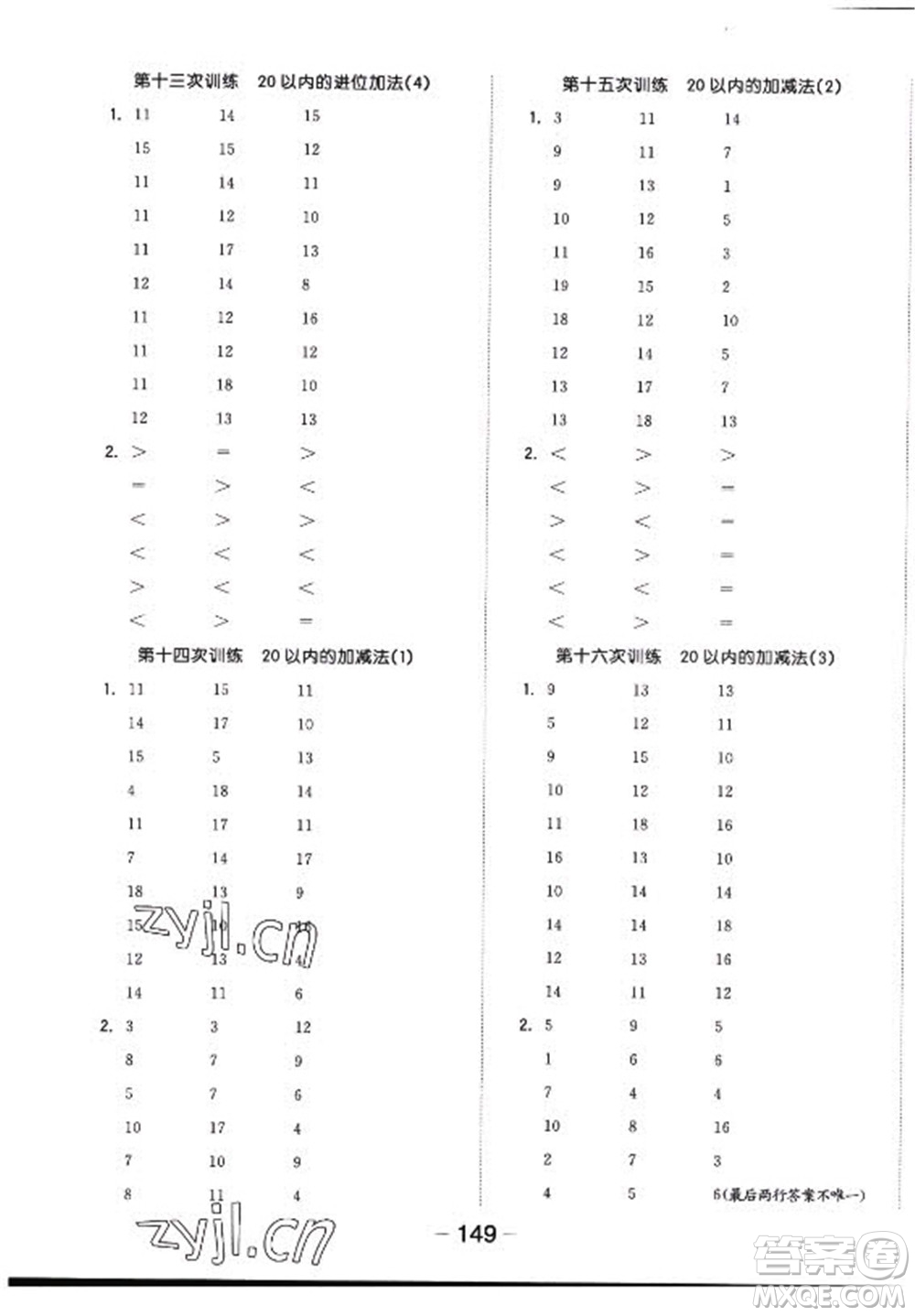 開(kāi)明出版社2022全品學(xué)練考數(shù)學(xué)一年級(jí)上冊(cè)蘇教版答案