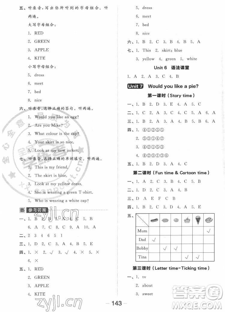 開明出版社2022全品學(xué)練考英語三年級(jí)上冊(cè)譯林版答案