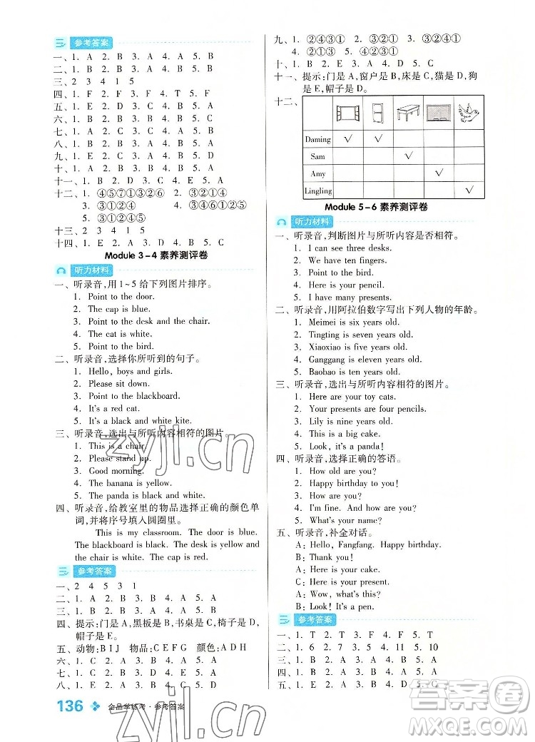 開明出版社2022全品學(xué)練考英語(yǔ)三年級(jí)上冊(cè)外研版答案