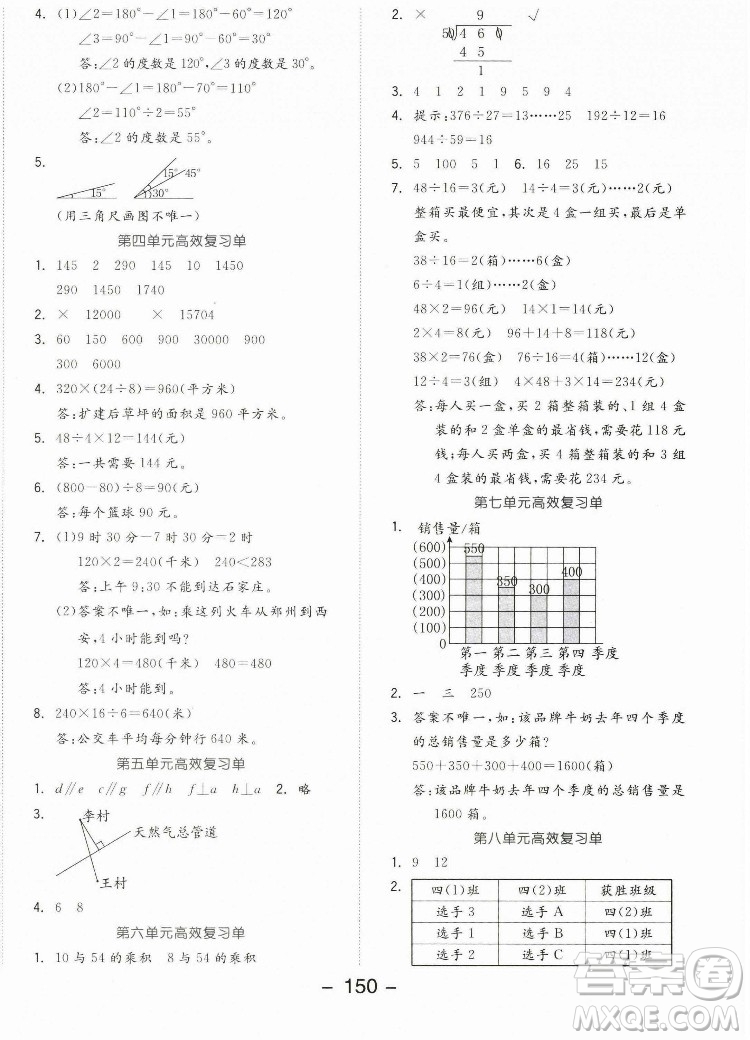 開明出版社2022全品學(xué)練考數(shù)學(xué)四年級(jí)上冊(cè)人教版答案