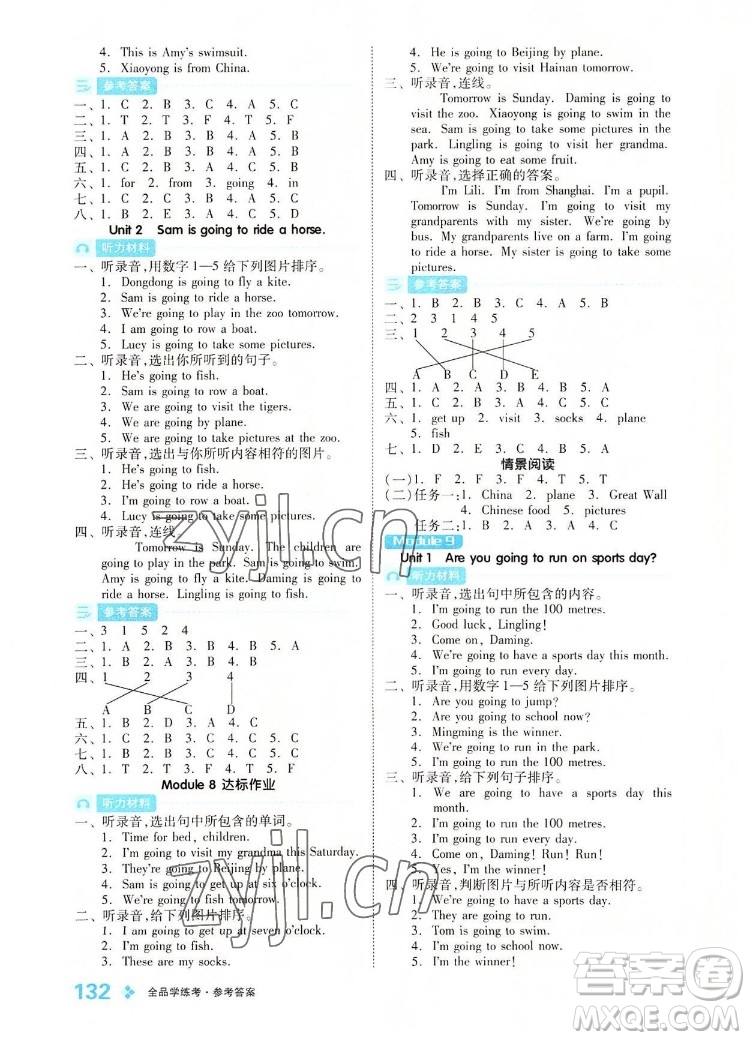 開(kāi)明出版社2022全品學(xué)練考英語(yǔ)四年級(jí)上冊(cè)外研版答案