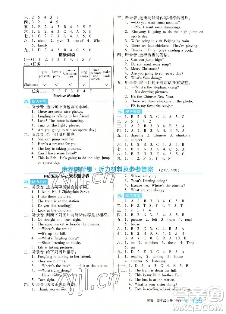 開(kāi)明出版社2022全品學(xué)練考英語(yǔ)四年級(jí)上冊(cè)外研版答案