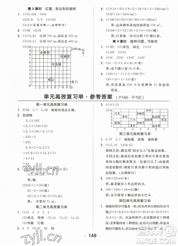 開明出版社2022全品學練考數(shù)學五年級上冊人教版答案