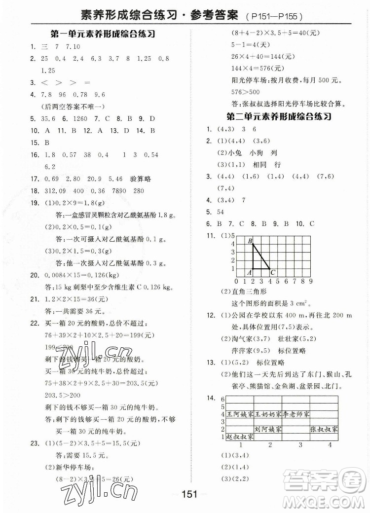 開明出版社2022全品學練考數(shù)學五年級上冊人教版答案