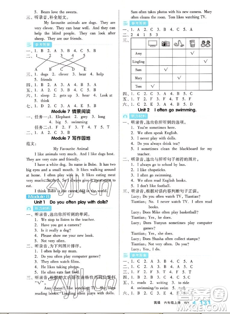 開(kāi)明出版社2022全品學(xué)練考英語(yǔ)六年級(jí)上冊(cè)外研版答案