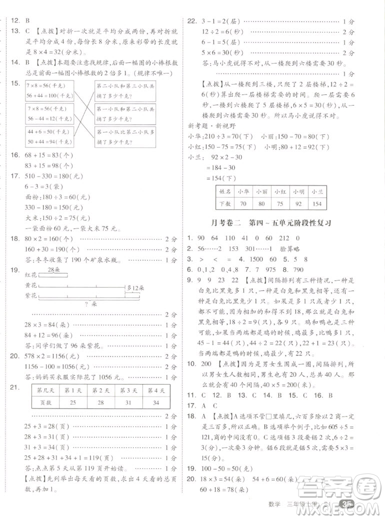 天津人民出版社2022全品小復(fù)習(xí)數(shù)學(xué)三年級上冊SJ蘇教版答案