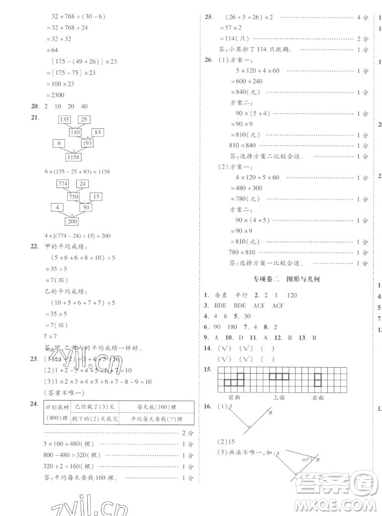 天津人民出版社2022全品小復(fù)習(xí)數(shù)學(xué)四年級上冊SJ蘇教版答案