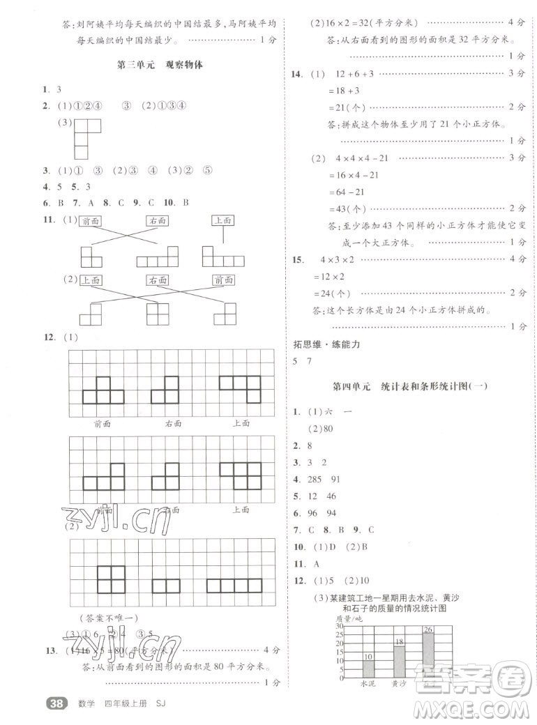 天津人民出版社2022全品小復(fù)習(xí)數(shù)學(xué)四年級上冊SJ蘇教版答案