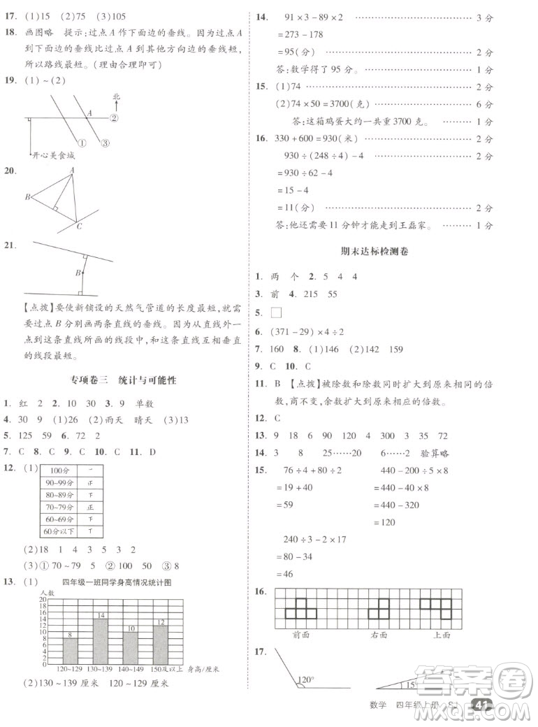 天津人民出版社2022全品小復(fù)習(xí)數(shù)學(xué)四年級上冊SJ蘇教版答案