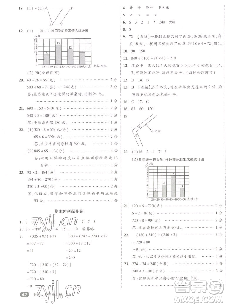 天津人民出版社2022全品小復(fù)習(xí)數(shù)學(xué)四年級上冊SJ蘇教版答案