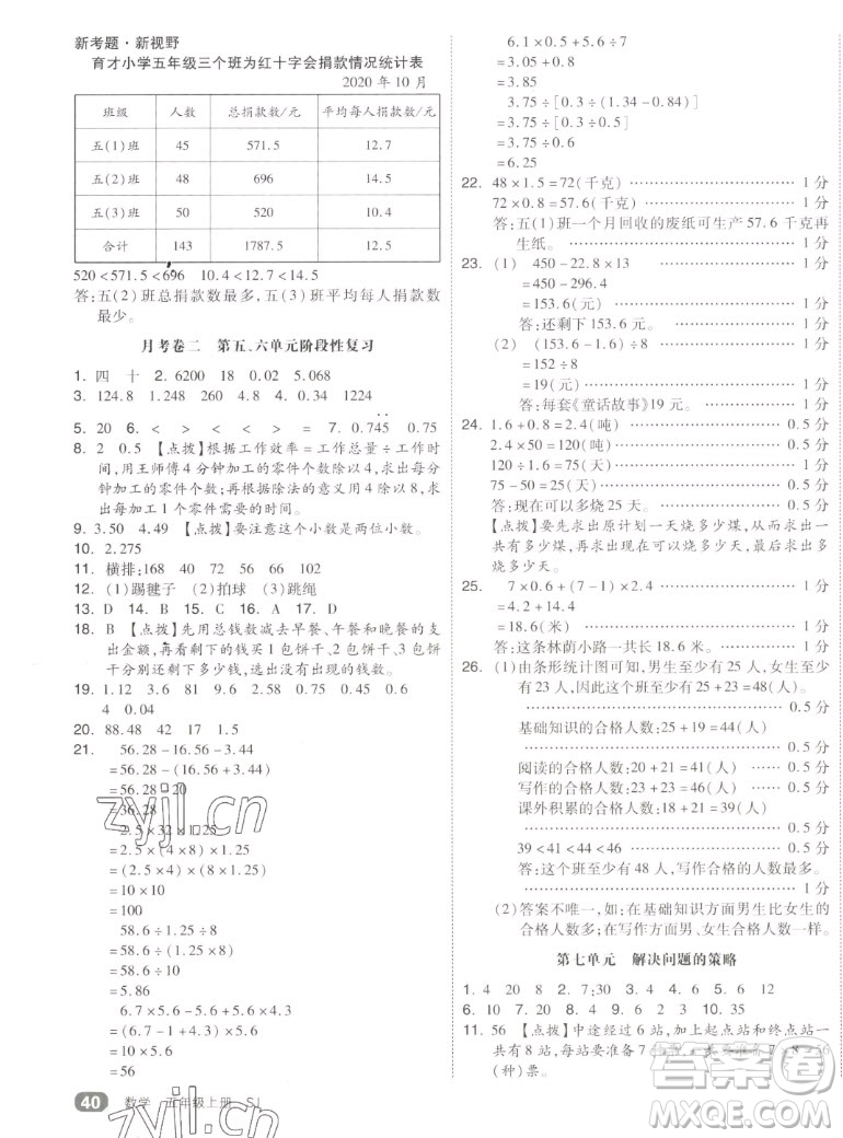 天津人民出版社2022全品小復(fù)習(xí)數(shù)學(xué)五年級(jí)上冊(cè)SJ蘇教版答案