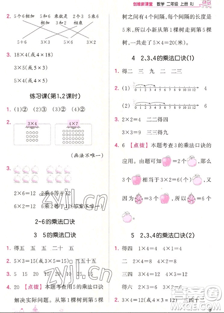 江西人民出版社2022王朝霞創(chuàng)維新課堂數(shù)學(xué)二年級上冊RJ人教版答案