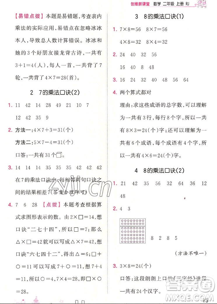 江西人民出版社2022王朝霞創(chuàng)維新課堂數(shù)學(xué)二年級上冊RJ人教版答案