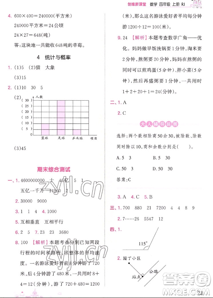 江西人民出版社2022王朝霞創(chuàng)維新課堂數(shù)學(xué)四年級(jí)上冊(cè)RJ人教版答案