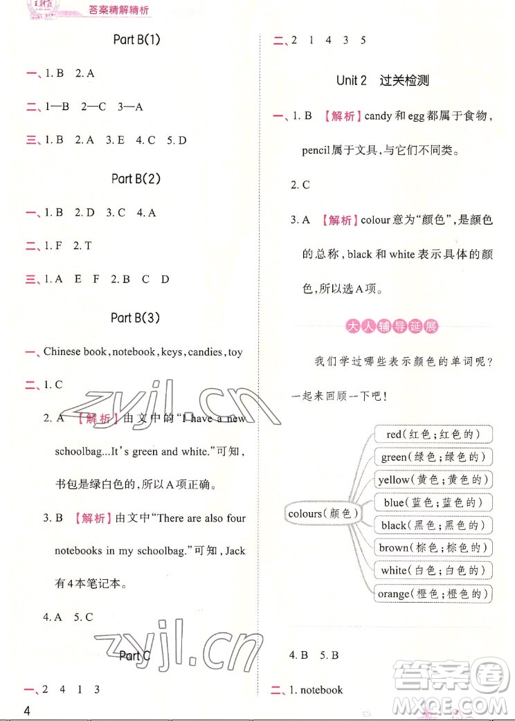 江西人民出版社2022王朝霞創(chuàng)維新課堂英語(yǔ)四年級(jí)上冊(cè)人教版答案