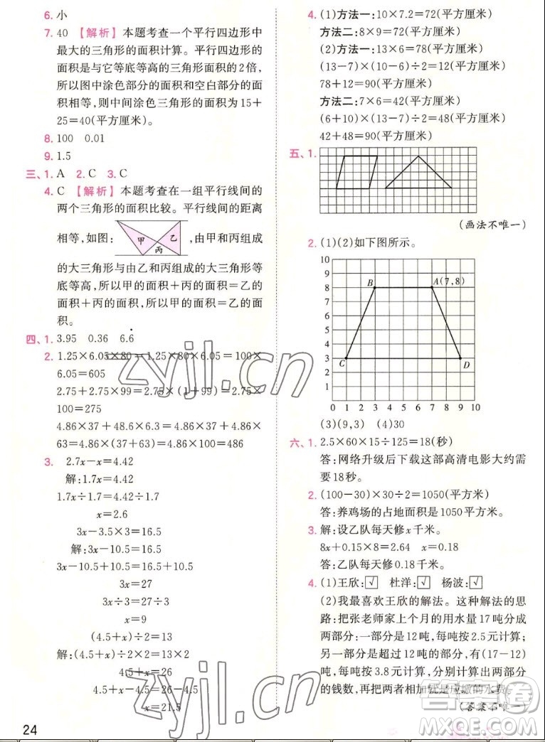 江西人民出版社2022王朝霞創(chuàng)維新課堂數(shù)學(xué)五年級上冊RJ人教版答案