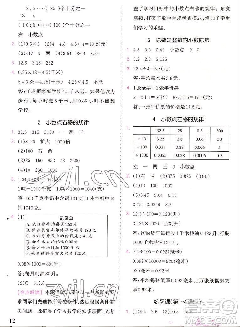 江西人民出版社2022王朝霞創(chuàng)維新課堂數(shù)學(xué)五年級(jí)上冊(cè)SJ蘇教版答案