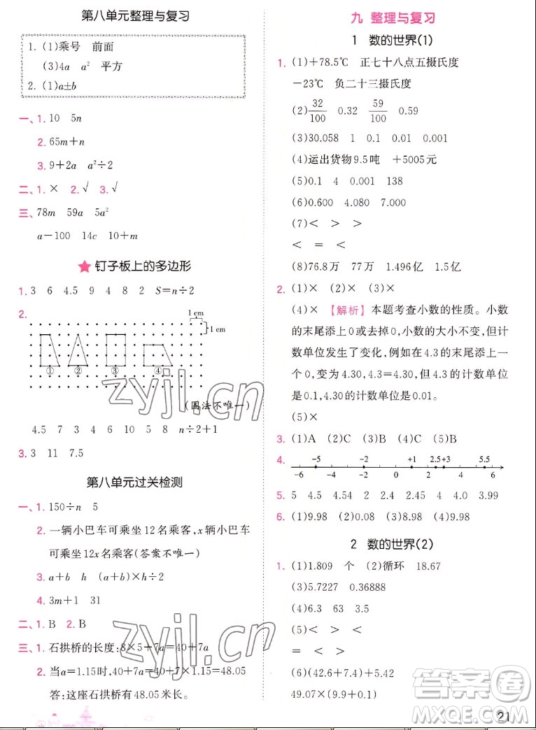 江西人民出版社2022王朝霞創(chuàng)維新課堂數(shù)學(xué)五年級(jí)上冊(cè)SJ蘇教版答案