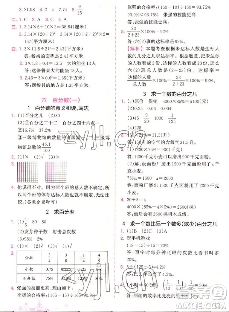 江西人民出版社2022王朝霞創(chuàng)維新課堂數(shù)學(xué)六年級上冊RJ人教版答案