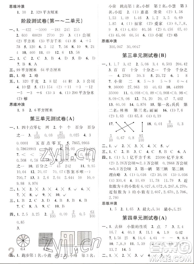 東南大學出版社2022秋江蘇密卷數(shù)學五年級上冊江蘇版答案