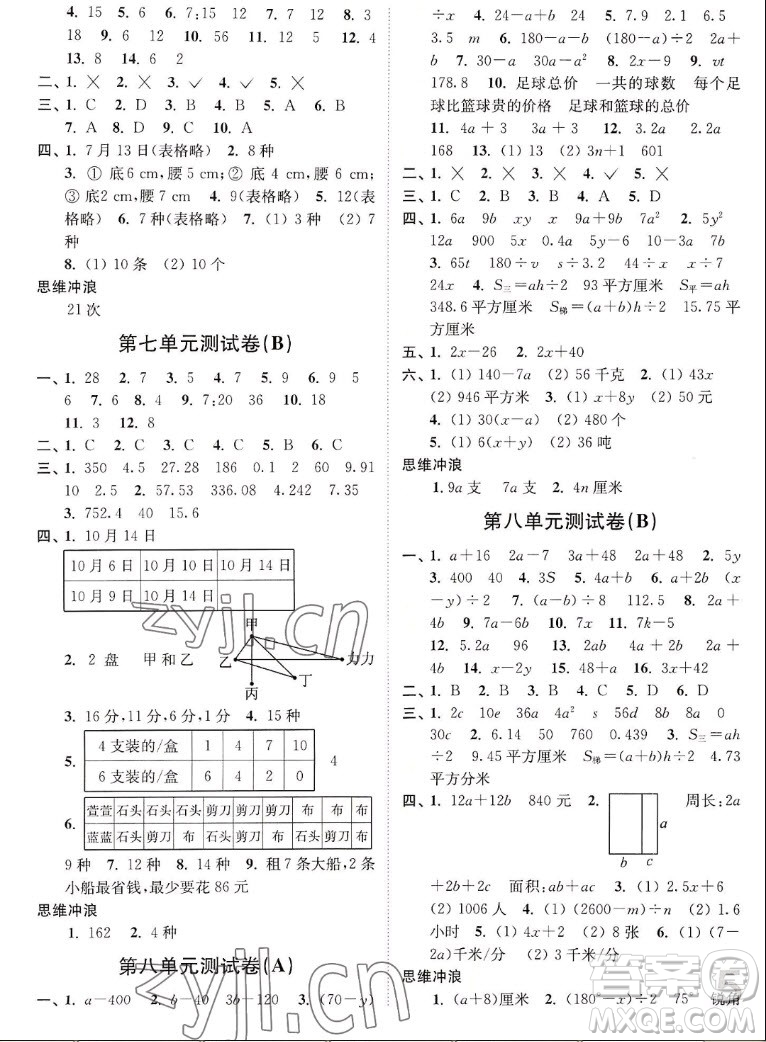 東南大學出版社2022秋江蘇密卷數(shù)學五年級上冊江蘇版答案