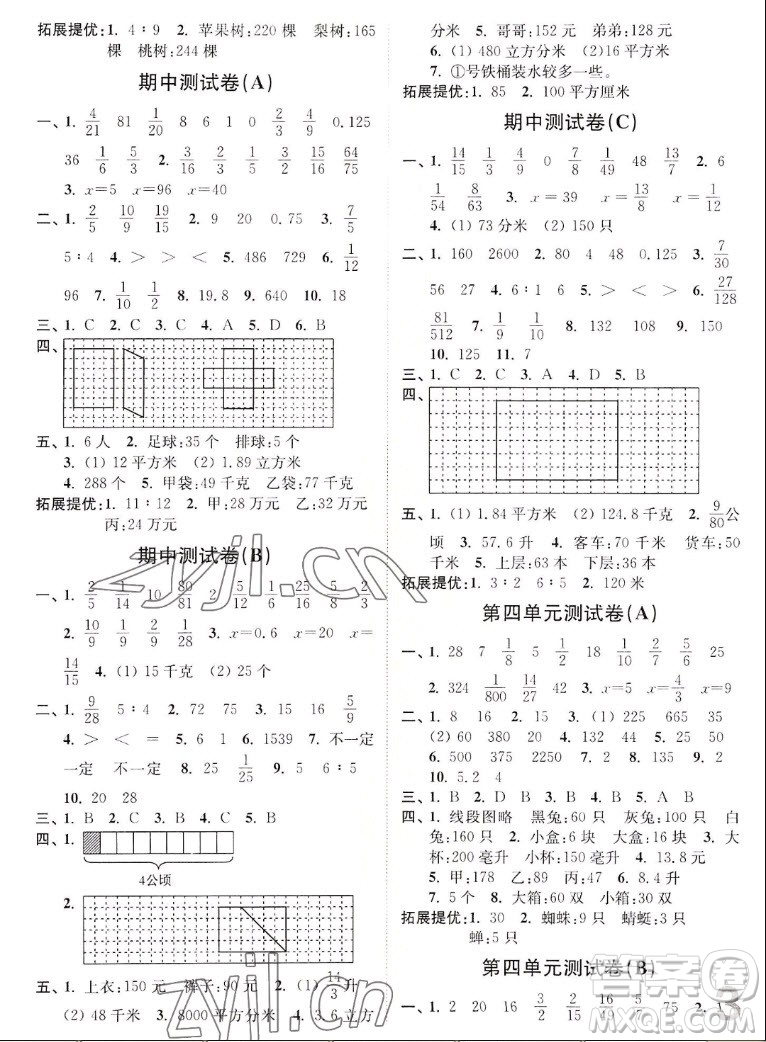 東南大學(xué)出版社2022秋江蘇密卷數(shù)學(xué)六年級上冊江蘇版答案