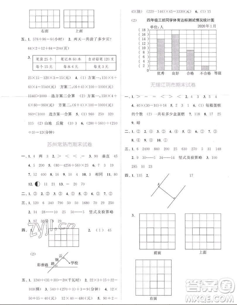 北方婦女兒童出版社2022秋江蘇金考卷數(shù)學四年級上冊蘇教版答案