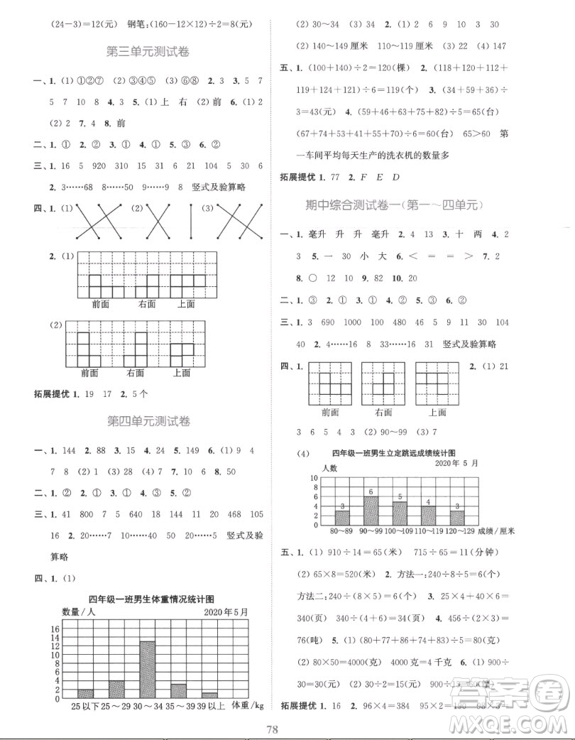 北方婦女兒童出版社2022秋江蘇金考卷數(shù)學四年級上冊蘇教版答案