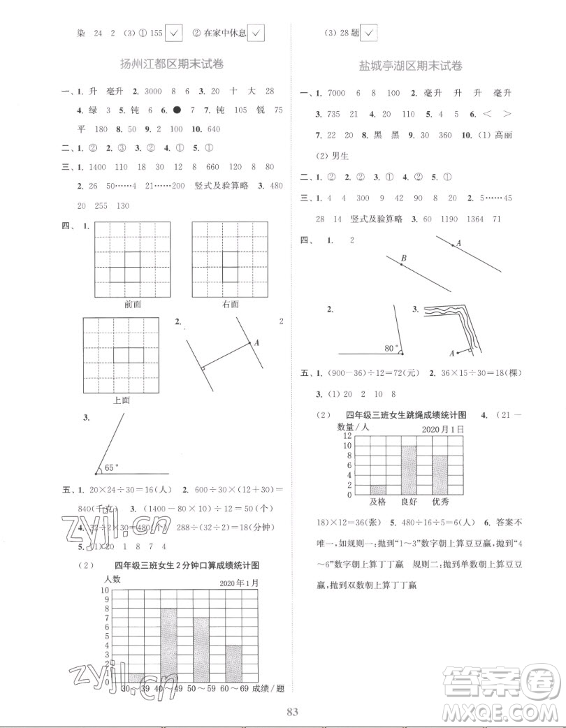 北方婦女兒童出版社2022秋江蘇金考卷數(shù)學四年級上冊蘇教版答案