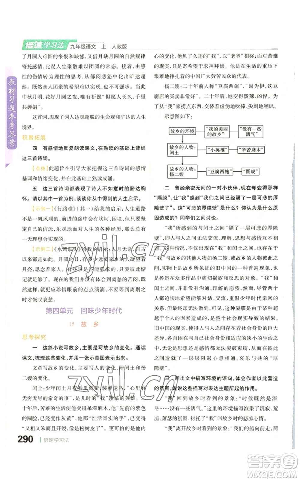 北京教育出版社2022倍速學習法九年級上冊語文人教版參考答案