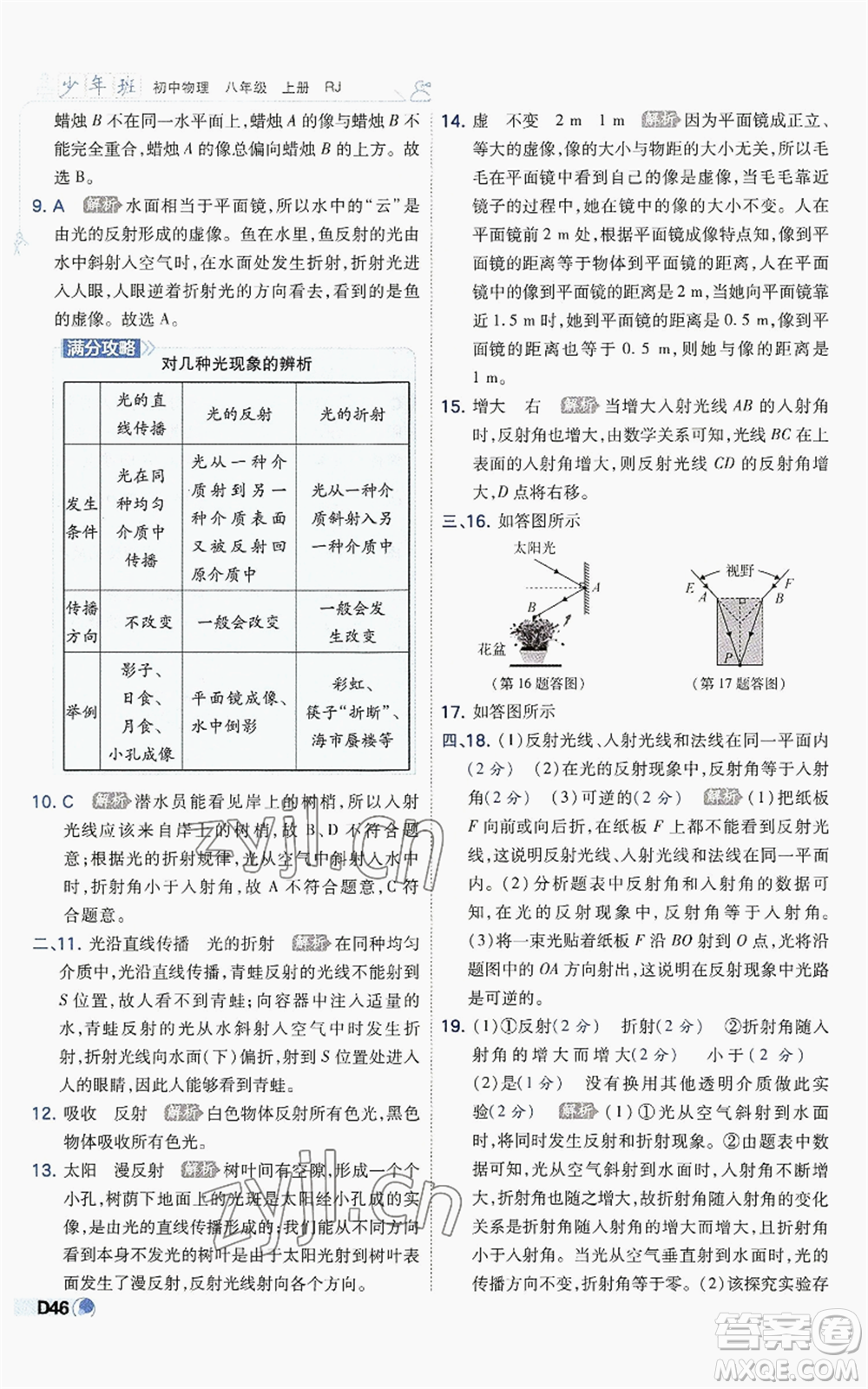 開(kāi)明出版社2022秋季少年班八年級(jí)上冊(cè)物理人教版參考答案