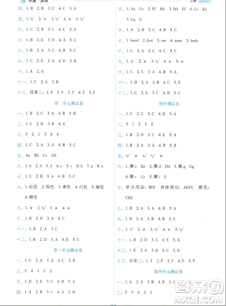 延邊人民出版社2022優(yōu)秀生作業(yè)本英語三年級上冊人教版答案