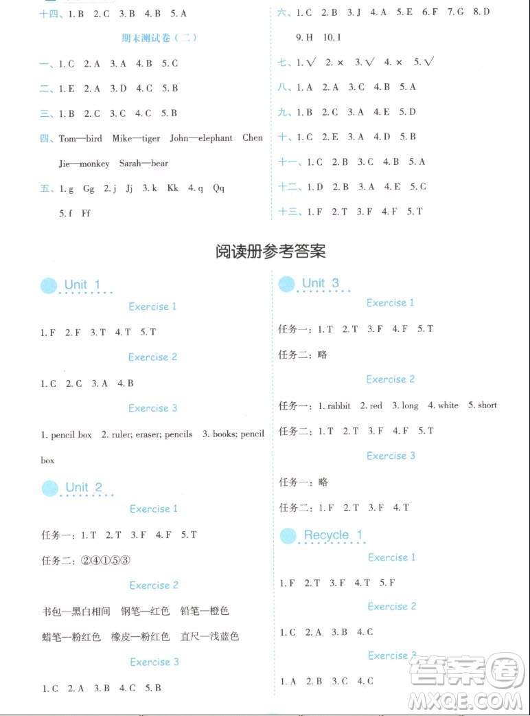 延邊人民出版社2022優(yōu)秀生作業(yè)本英語三年級上冊人教版答案