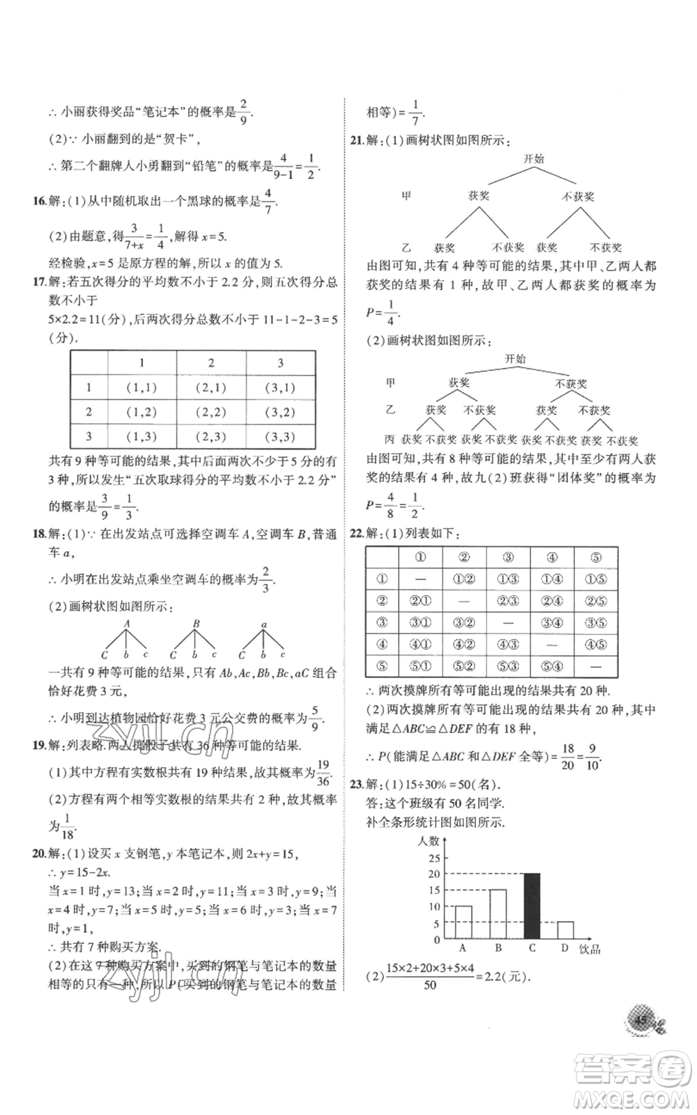 安徽大學出版社2022創(chuàng)新課堂創(chuàng)新作業(yè)本九年級上冊數(shù)學人教版參考答案