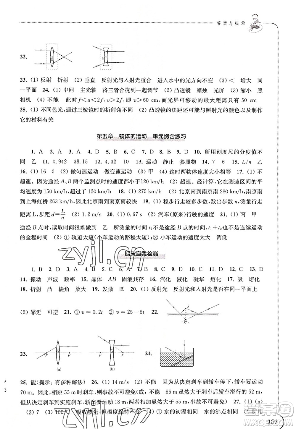 江蘇鳳凰科學(xué)技術(shù)出版社2022同步練習(xí)物理八年級(jí)上冊(cè)蘇科版答案