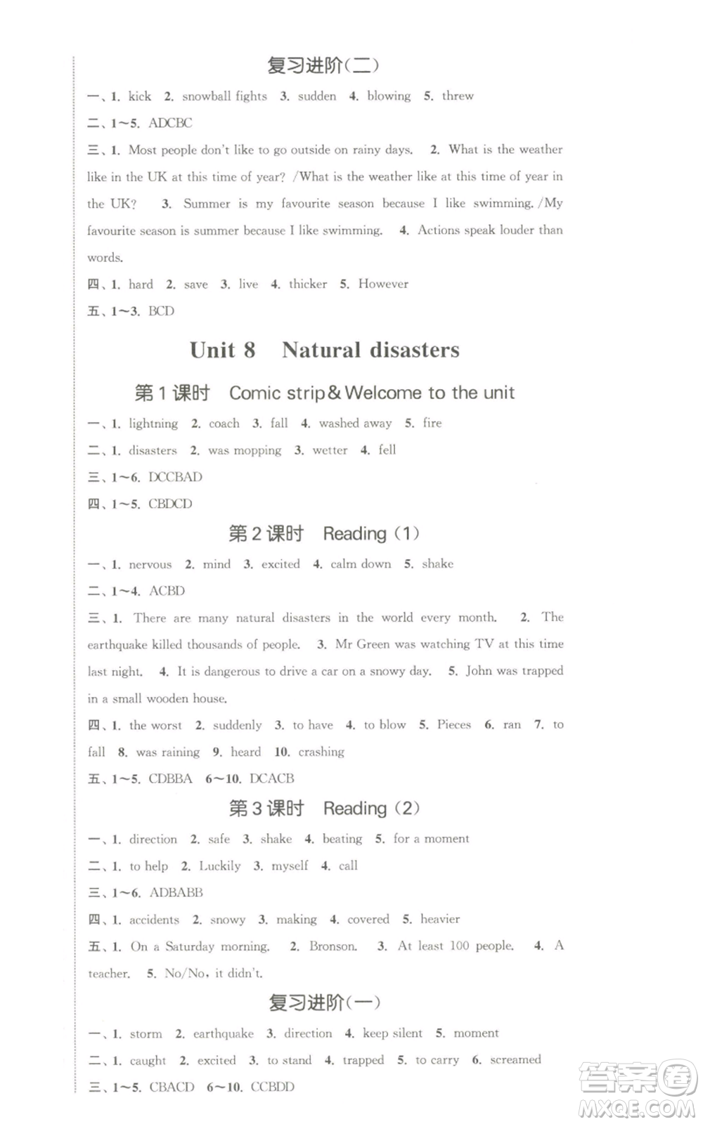 南京大學(xué)出版社2022提優(yōu)訓(xùn)練課課練八年級上冊英語江蘇版徐州專版參考答案