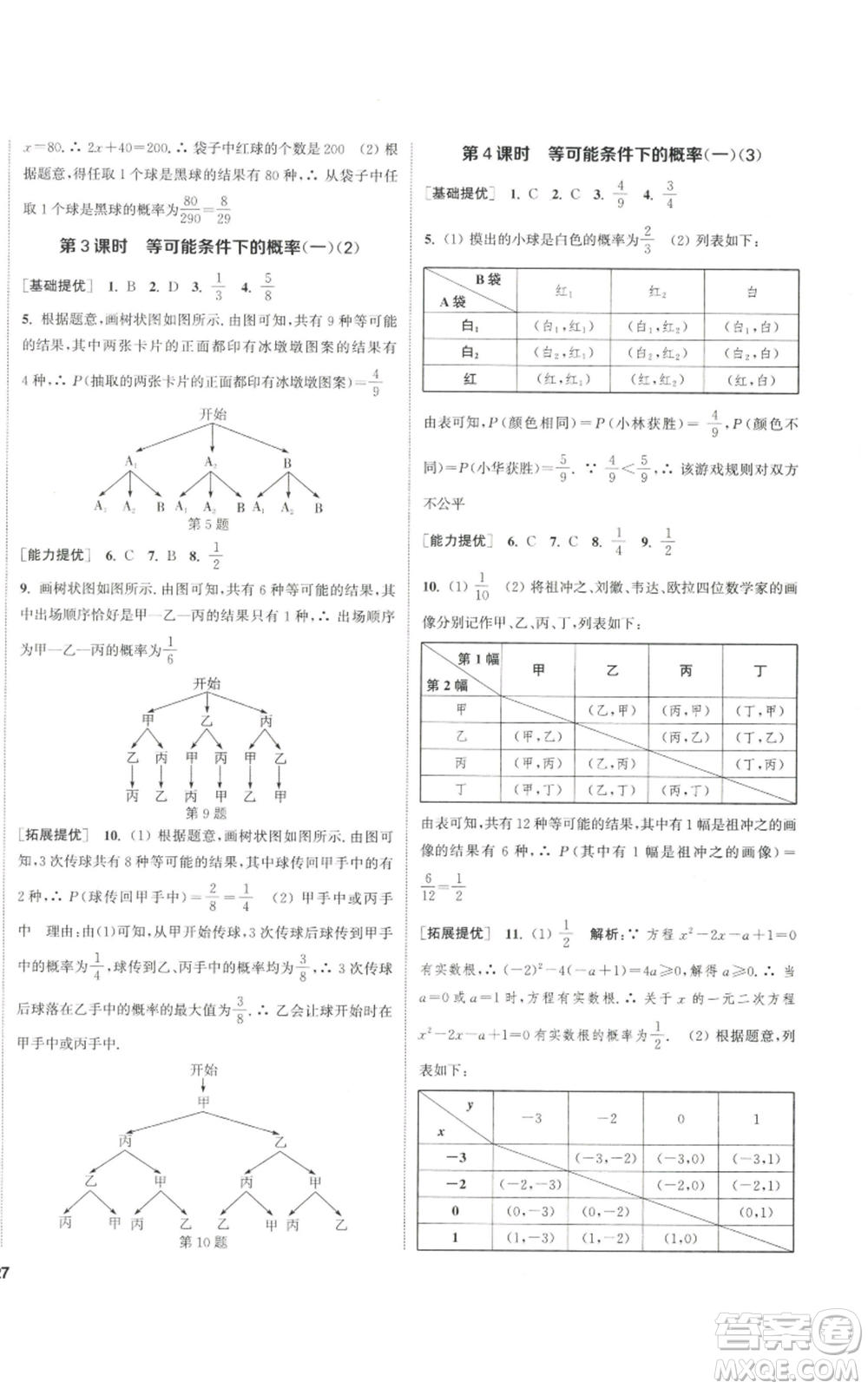 南京大學出版社2022提優(yōu)訓練課課練九年級上冊數(shù)學江蘇版徐州專版參考答案