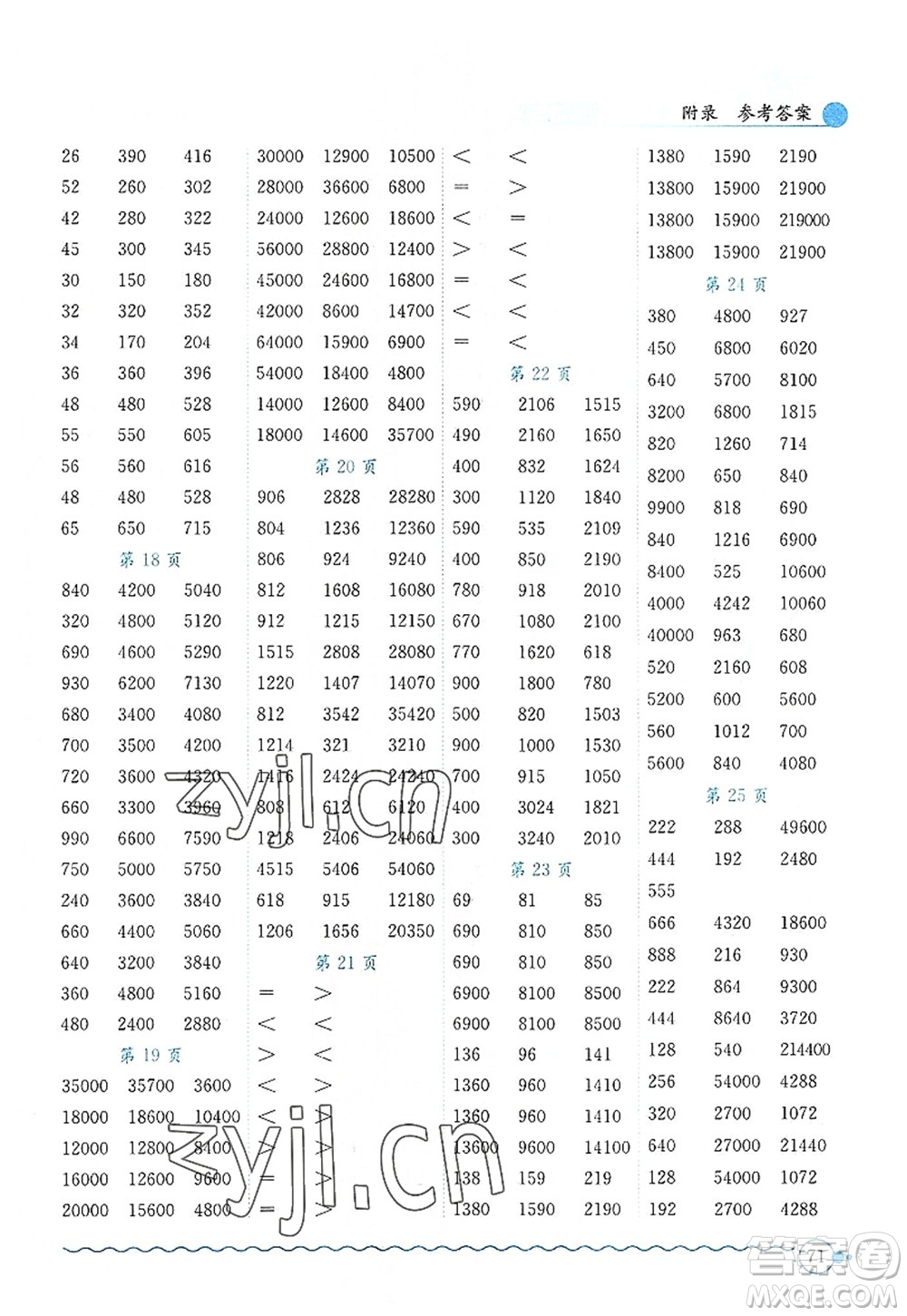 龍門書局2022黃岡小狀元口算速算練習(xí)冊四年級數(shù)學(xué)上冊R人教版答案