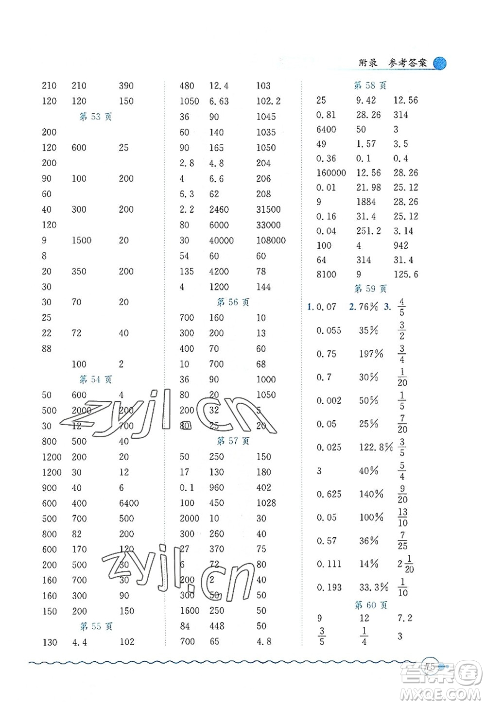 龍門書局2022黃岡小狀元口算速算練習(xí)冊六年級數(shù)學(xué)上冊BS北師版答案