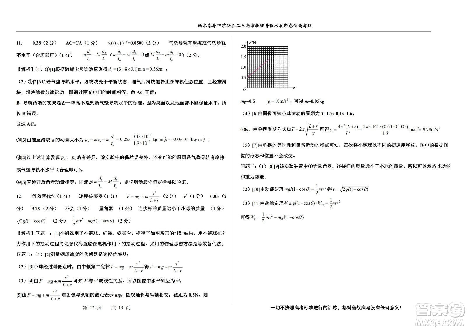 2023屆高三衡水泰華中學(xué)決勝高考物理暑假必刷密卷第17套試題及答案