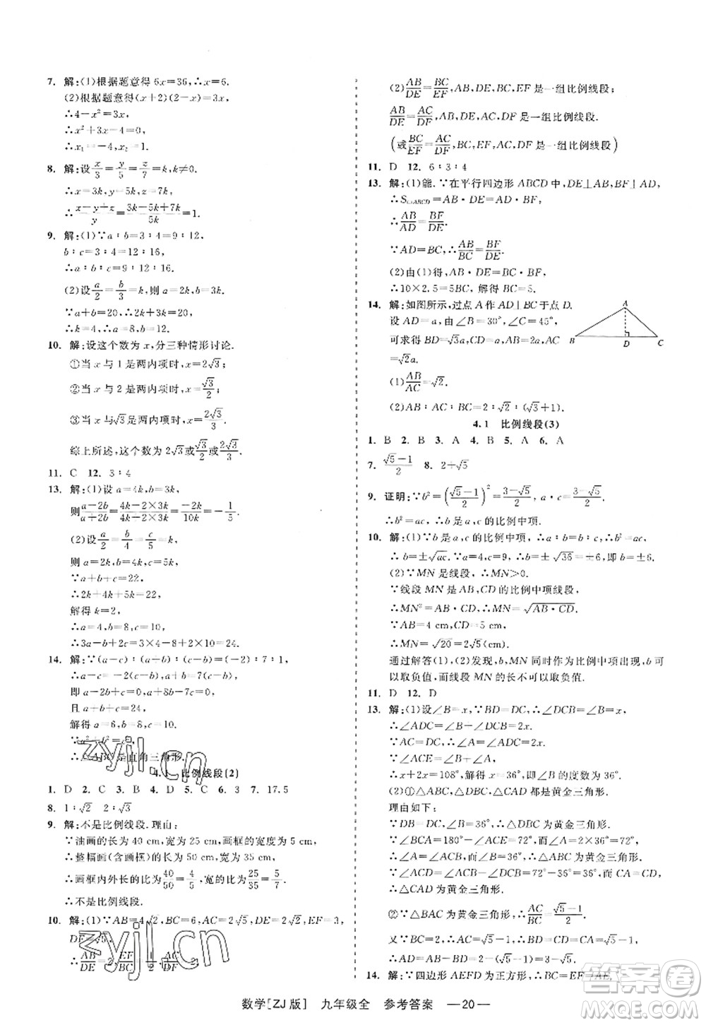 浙江工商大學(xué)出版社2022精彩練習(xí)就練這一本九年級(jí)數(shù)學(xué)全一冊(cè)ZJ浙教版答案