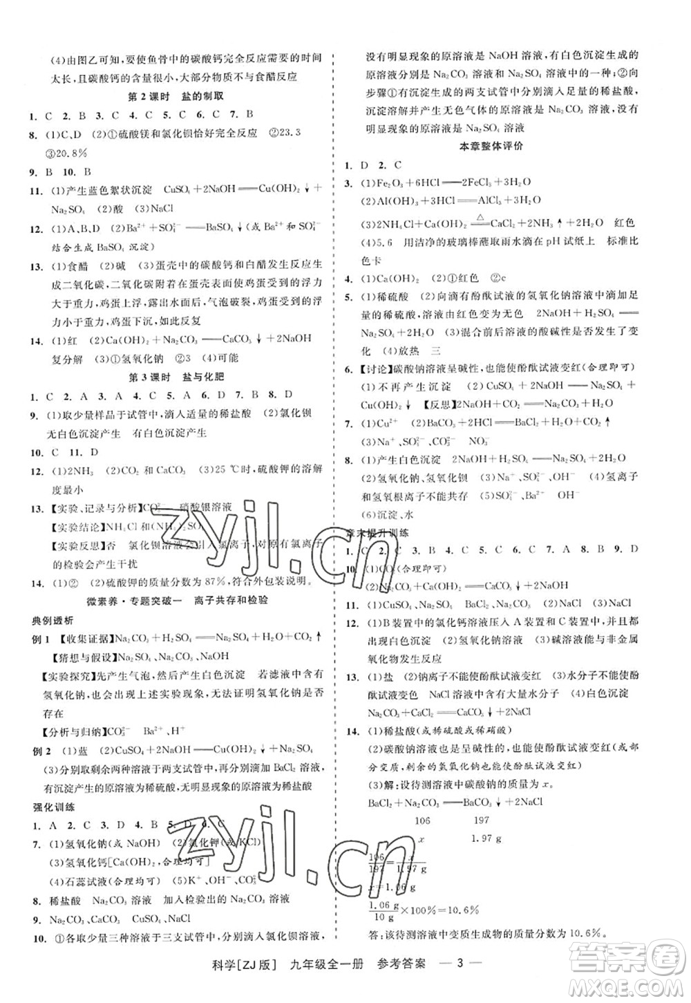 浙江工商大學出版社2022精彩練習就練這一本九年級科學全一冊ZJ浙教版答案