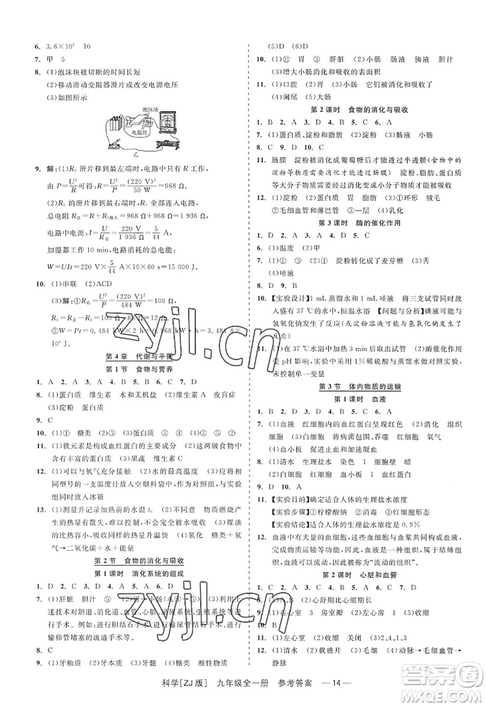 浙江工商大學出版社2022精彩練習就練這一本九年級科學全一冊ZJ浙教版答案