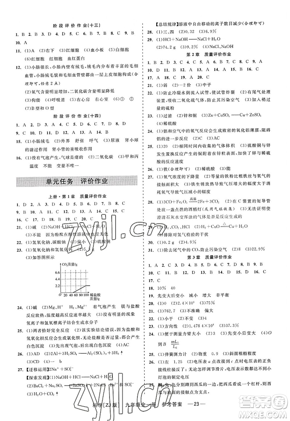 浙江工商大學出版社2022精彩練習就練這一本九年級科學全一冊ZJ浙教版答案