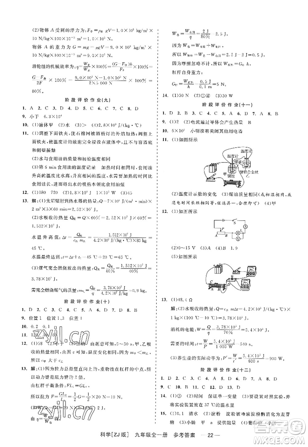 浙江工商大學出版社2022精彩練習就練這一本九年級科學全一冊ZJ浙教版答案