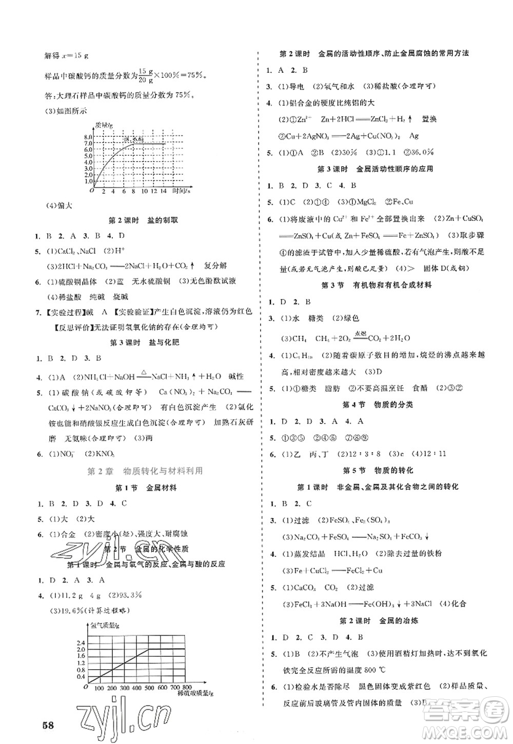 浙江工商大學出版社2022精彩練習就練這一本九年級科學全一冊ZJ浙教版答案