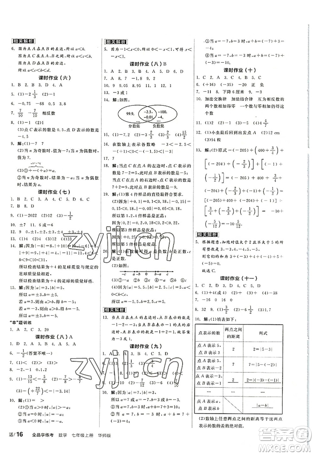 陽光出版社2022全品學(xué)練考七年級數(shù)學(xué)上冊HS華師版答案