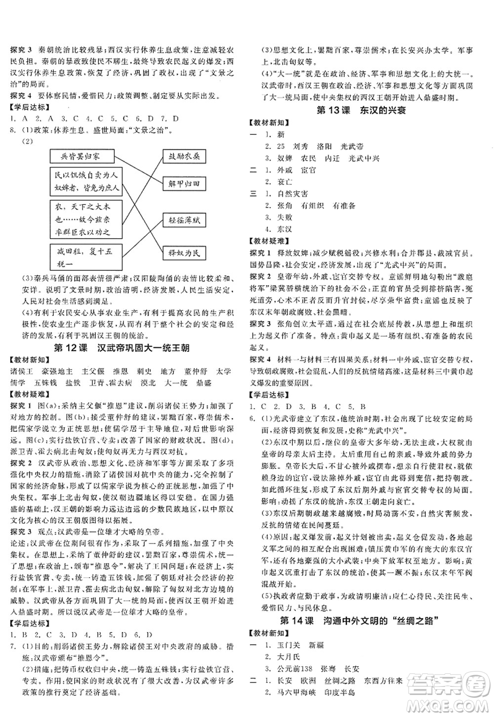 陽光出版社2022全品學(xué)練考七年級(jí)歷史上冊(cè)人教版答案